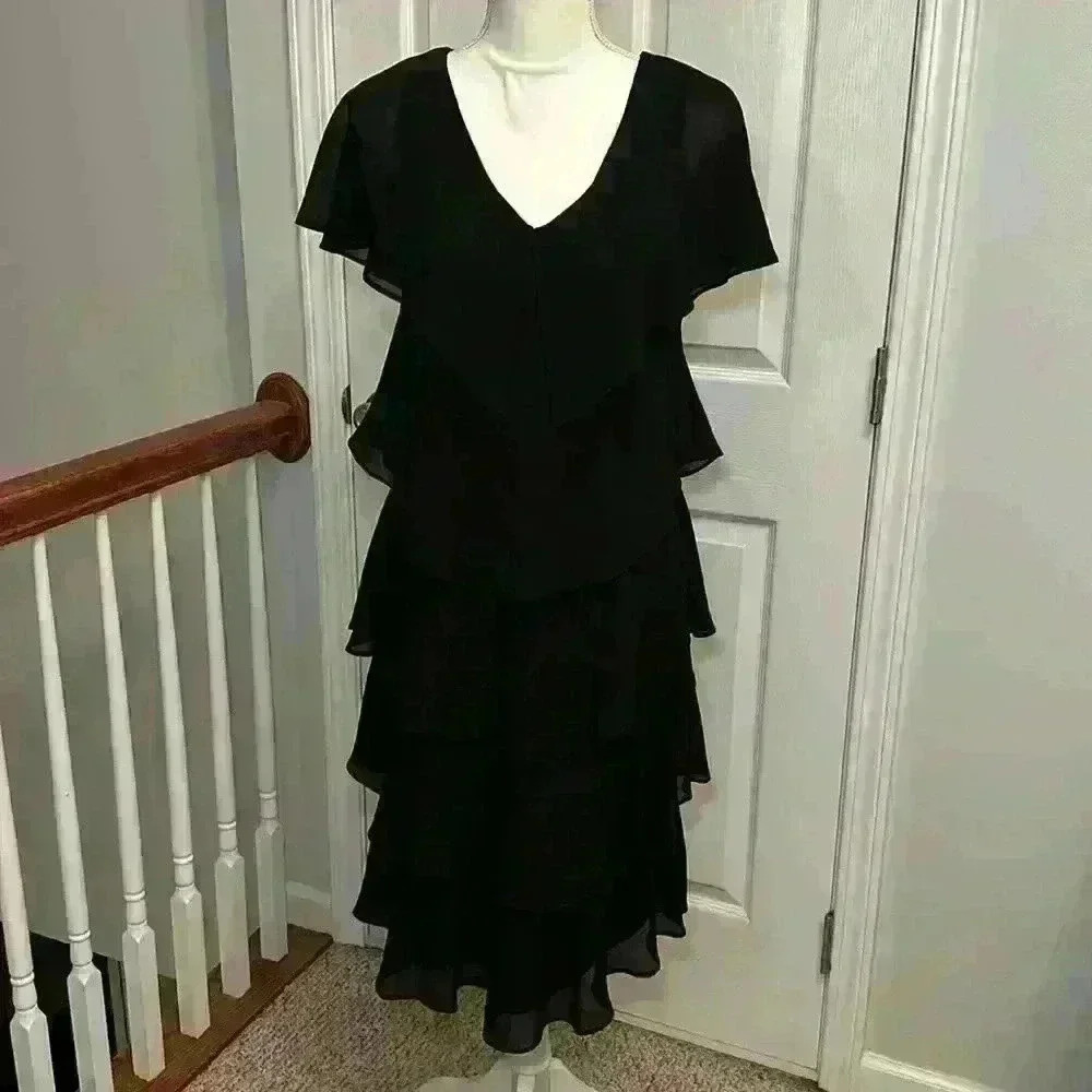 SCARLETT Black Tiered Ruffle Cocktail Dress Size 8 Polyester Stretch w/ Lining - Picture 6 of 11